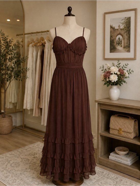 Wear Your Love Dresses & Skirts - Elegant Chocolate Brown Ruffle Maxi Dress, Size 12